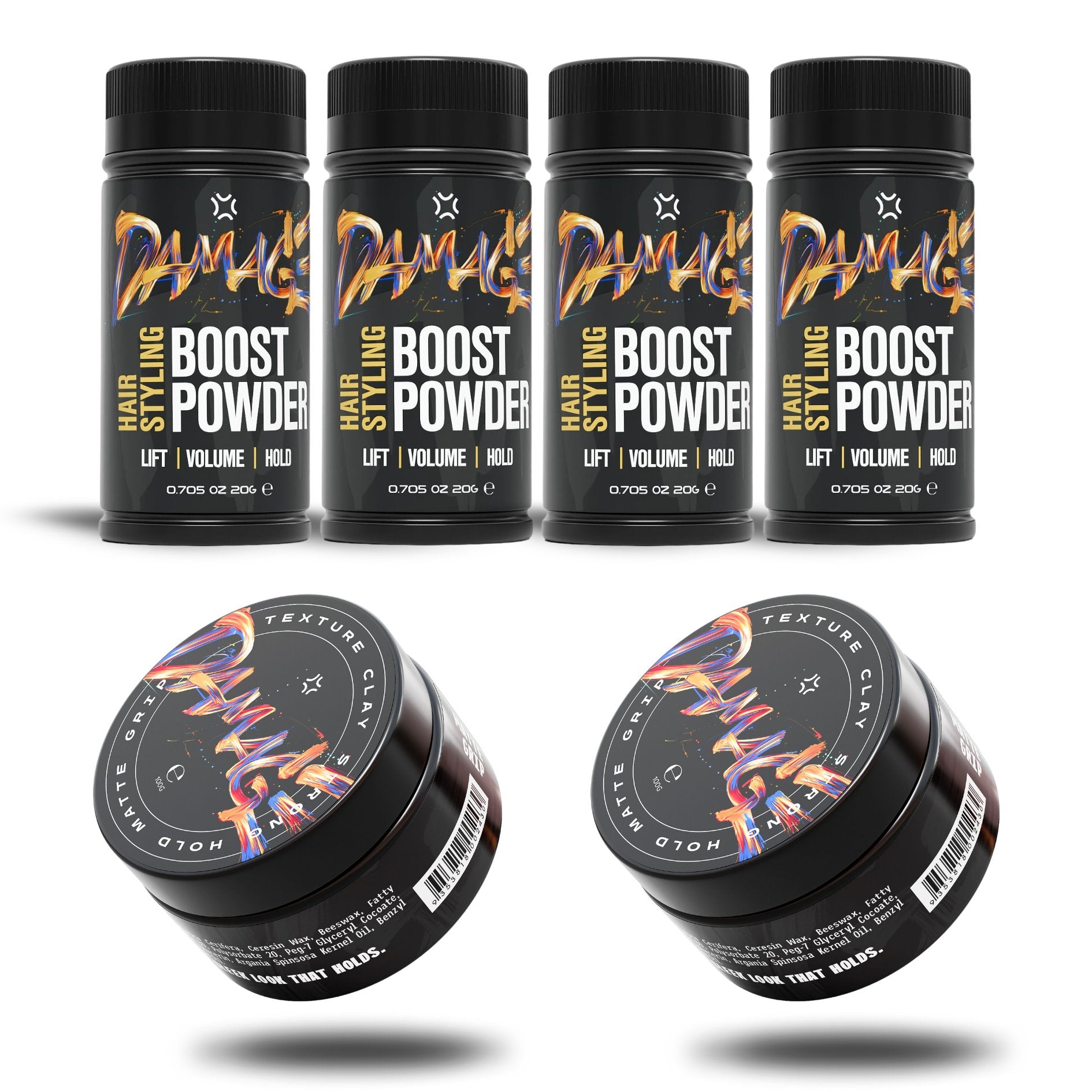 Ultimate Styling Bundle: 4 Boost Texture Powders + 2 Hair Clays - Damage Hair